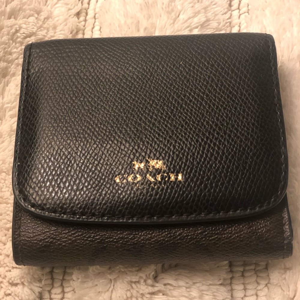 Coach small trifold wallet in canvas black & brown
